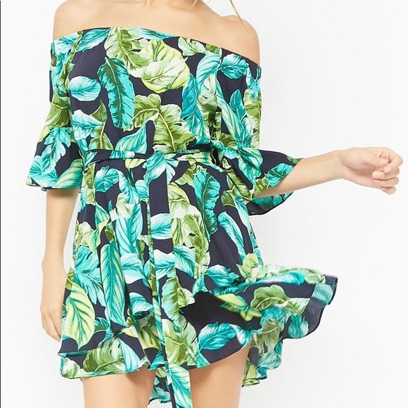 Forever 21 Dresses & Skirts - Palm Leaf Print Off-the-shoulder Dress